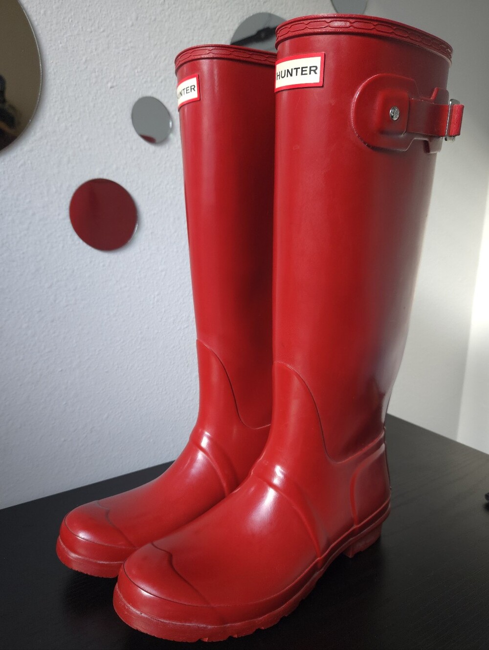 Hunter Original Tall Gloss Rain Boots Womens 10 Military Red Rubber